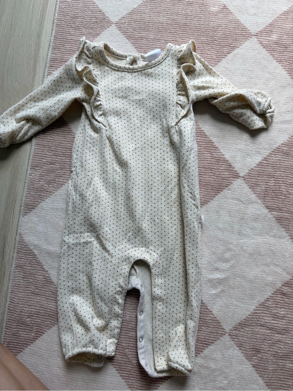 GAP Cream Polka Dot Ruffle Long-Sleeve One-Piece